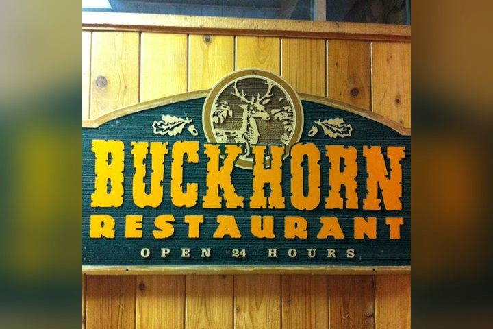 Carved Buckhorn Restaurant sign