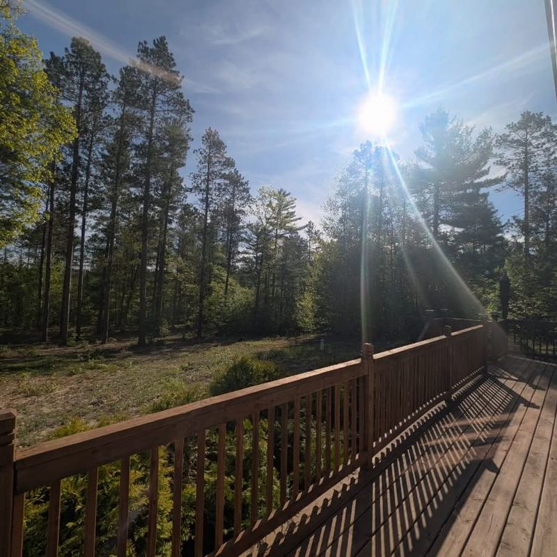 Deck overlooking the wooded land